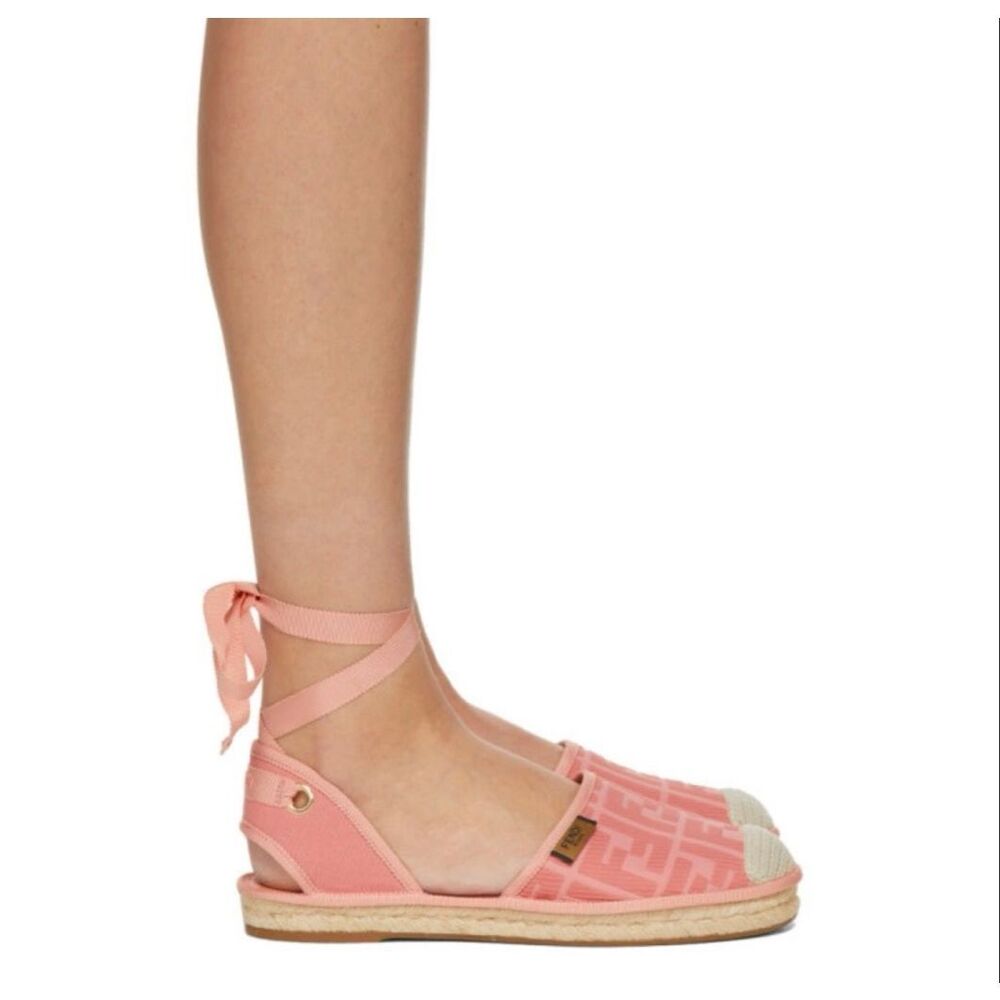 FENDI Pink Canvas FF Forever FENDI Flats Size 40 Us 9.5-10 Ankle Wrap Espadrille - Picture 2 of 13